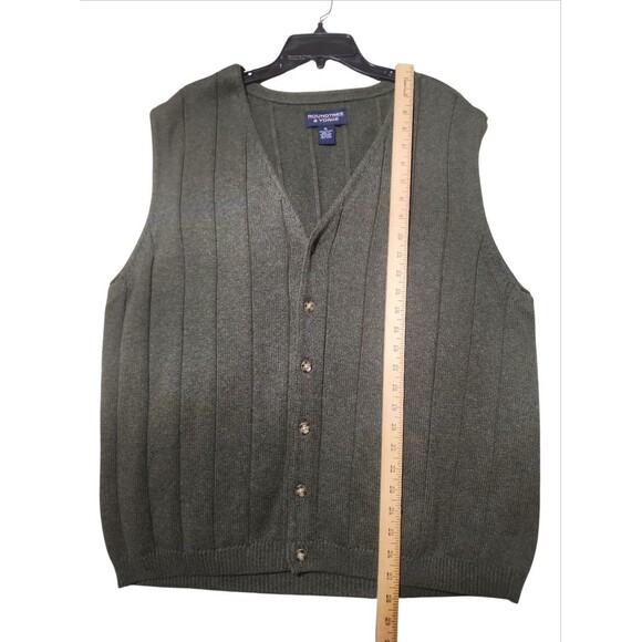 Roundtree & Yorke Men’s XL Hunter Green 100% Cotton Knit Button Sweater Vest - Picture 2 of 6